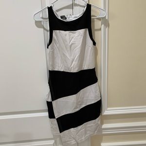 Asymmetrical black and white stretch dress